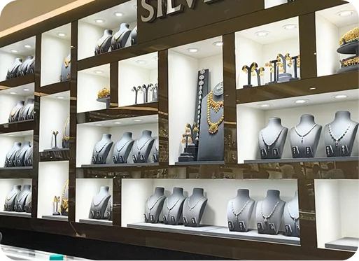 Silver Jewelry Display Counter Showroom
